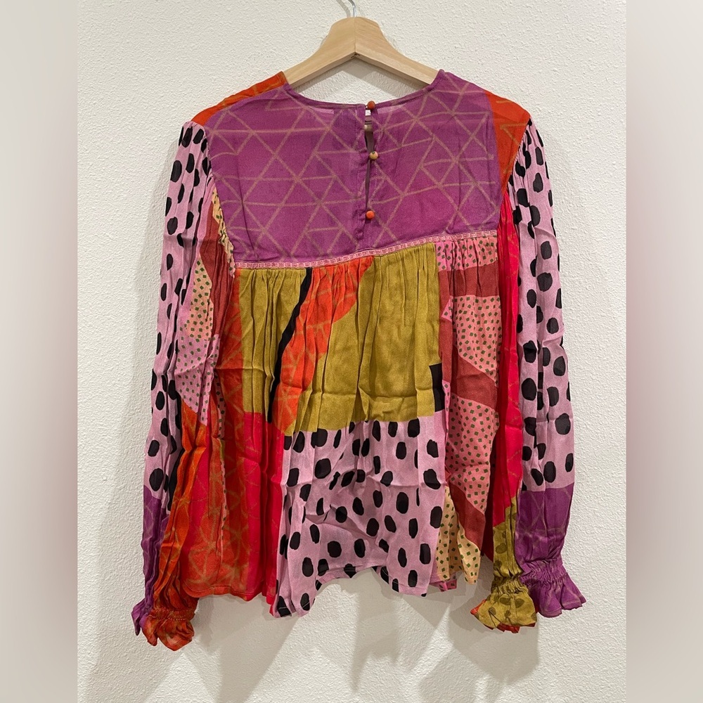 BOGO Anthropologie Pink Patchwork Polka Dot Peasant Blouse - Picture 9 of 12